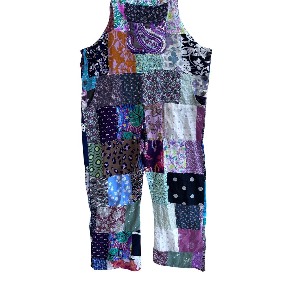 Patchwork Overalls Boho Wide Leg Jumpsuit Festival Western Cottagecore S/M - Picture 4 of 12